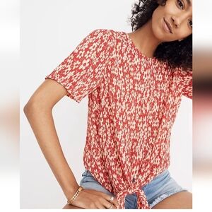 Madewell Silky Floral Tie-Front Top Small Billowy Back Buttons VDay Romance